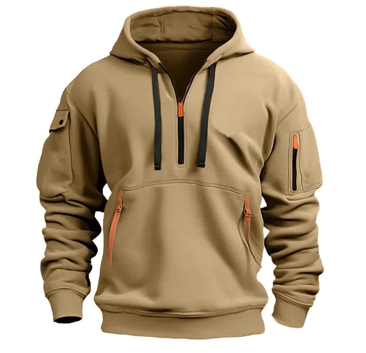 Autumn Winter Men'S Leisure Sports Multi-Zip Arm Pocket Hoodie Jumper Hoodie