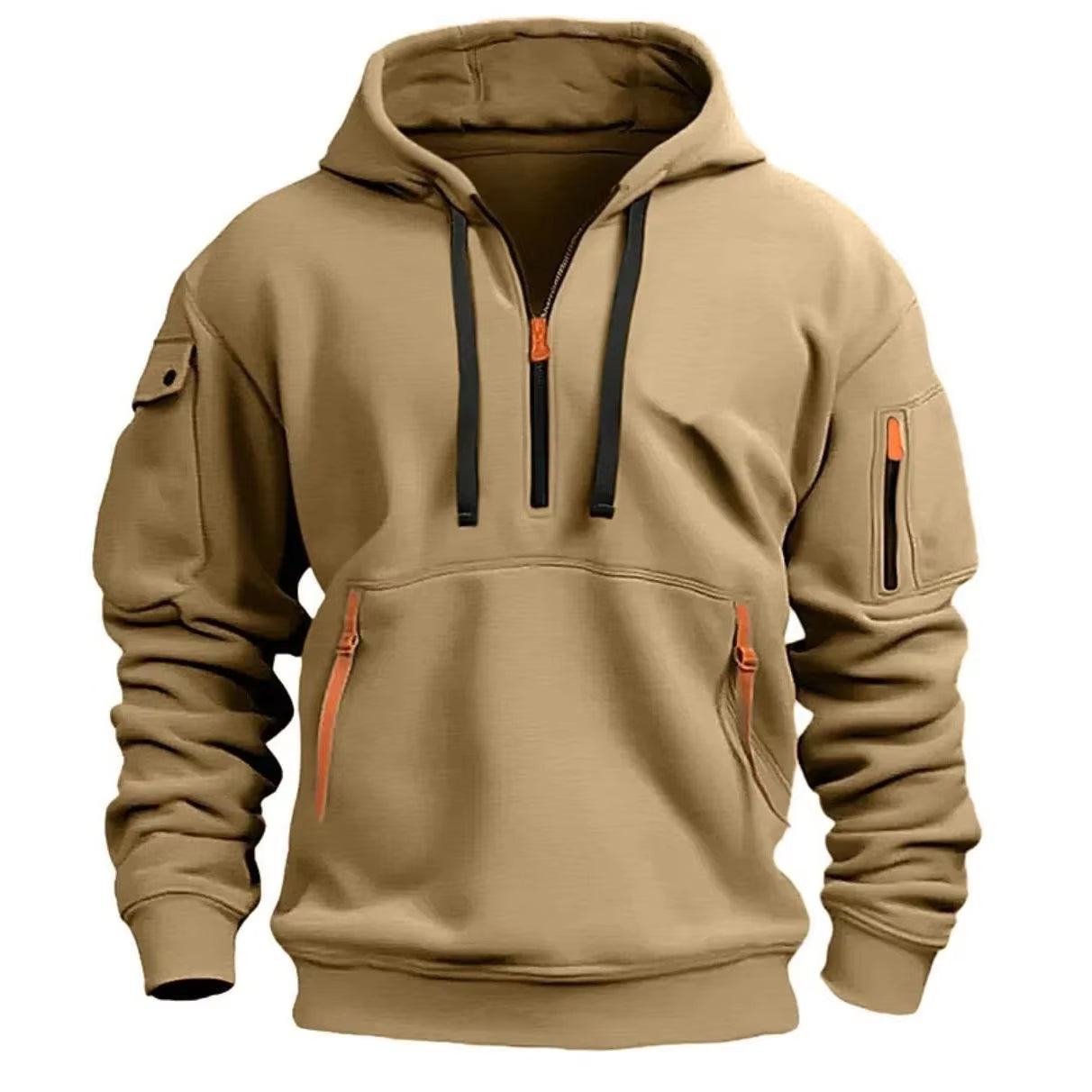 Autumn Winter Men'S Leisure Sports Multi-Zip Arm Pocket Hoodie Jumper Hoodie