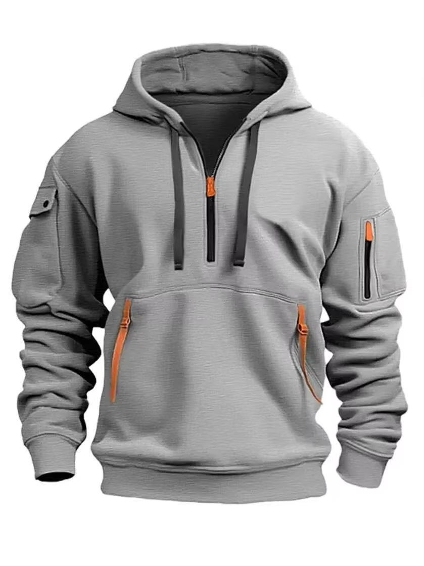 Autumn Winter Men'S Leisure Sports Multi-Zip Arm Pocket Hoodie Jumper Hoodie