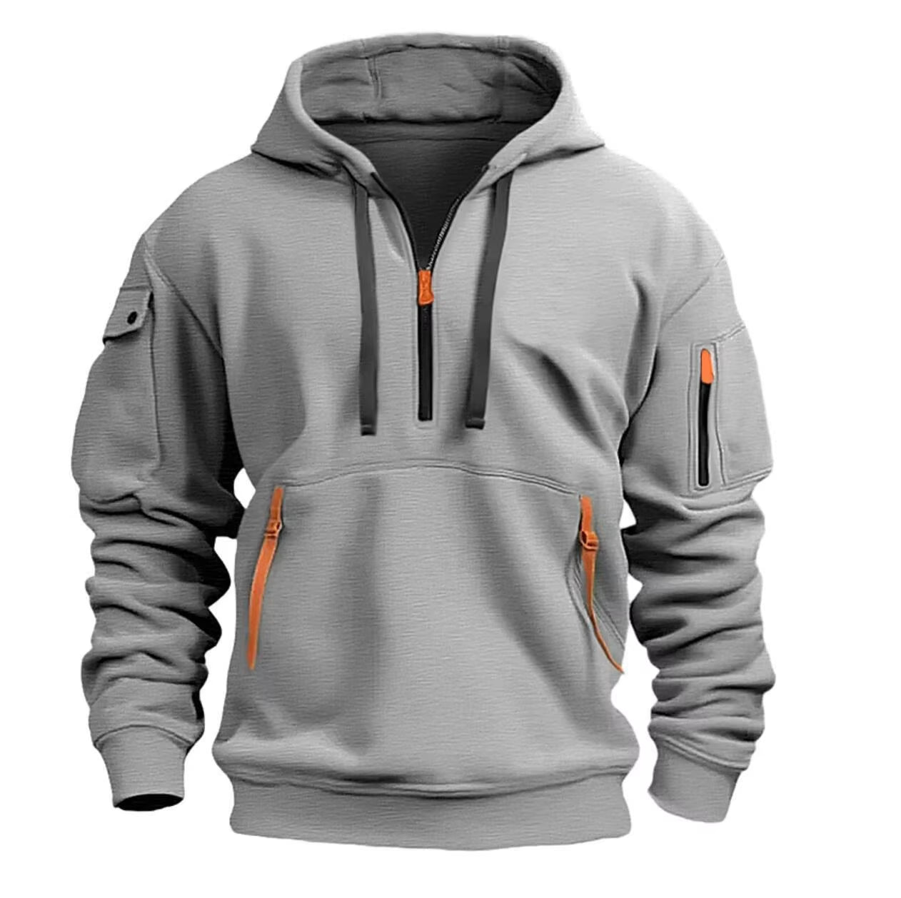 Autumn Winter Men'S Leisure Sports Multi-Zip Arm Pocket Hoodie Jumper Hoodie