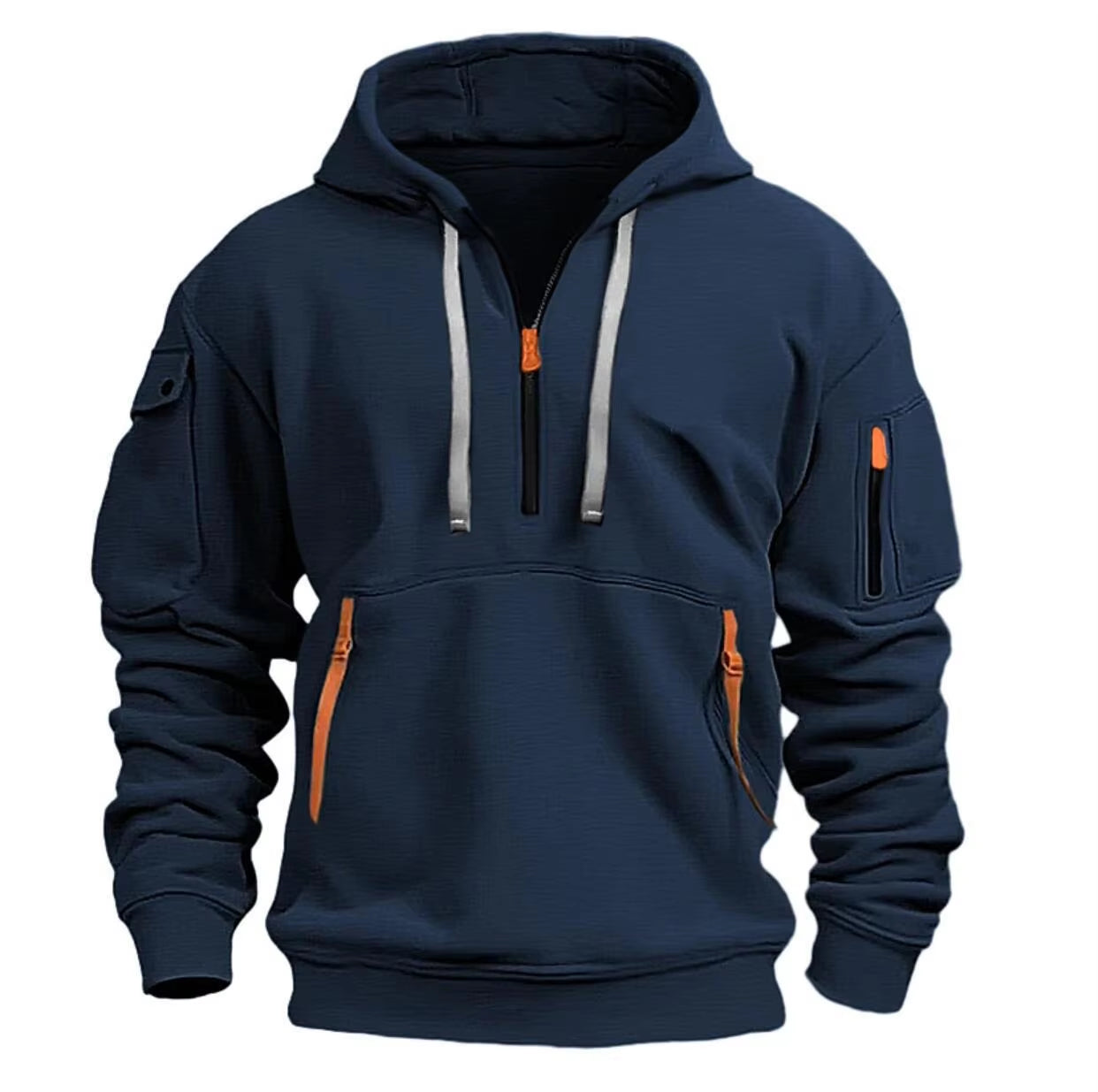 Autumn Winter Men'S Leisure Sports Multi-Zip Arm Pocket Hoodie Jumper Hoodie