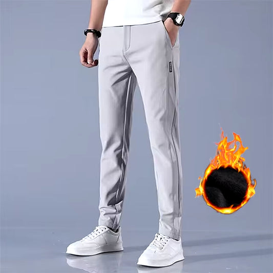 2024Winter Velvet Casual Pants Men Thick Business Stretch Slim Elastic Waist Jogger Outdoors Korean Classic Fleece Trousers Male